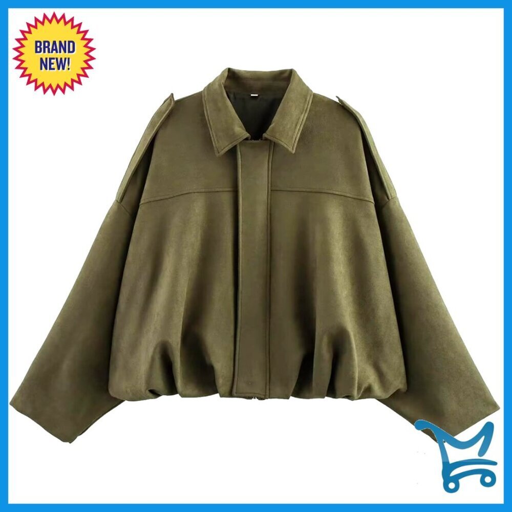Faux Suede Bomber Jacket Oversized Pilot Streetwear Chic Classic Retro